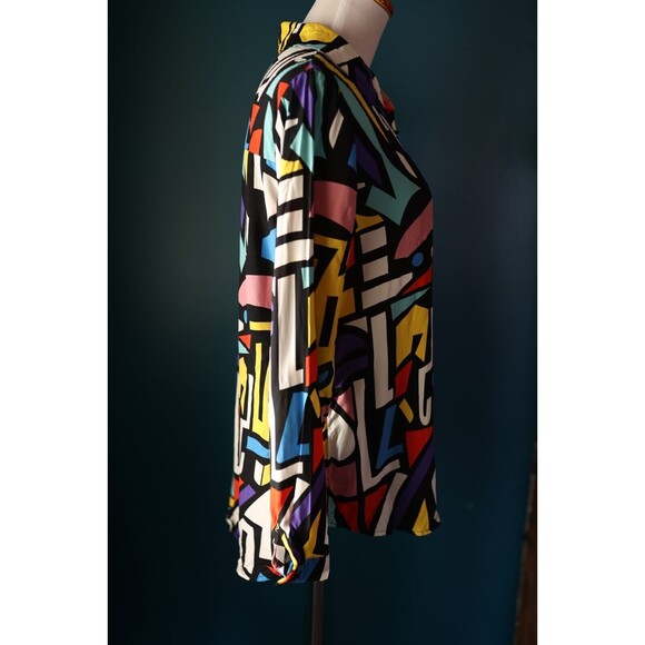 Big Dart 80s Style Colorful Geometric Pop Art Button Up Long Sleeve Color Block - Picture 11 of 11
